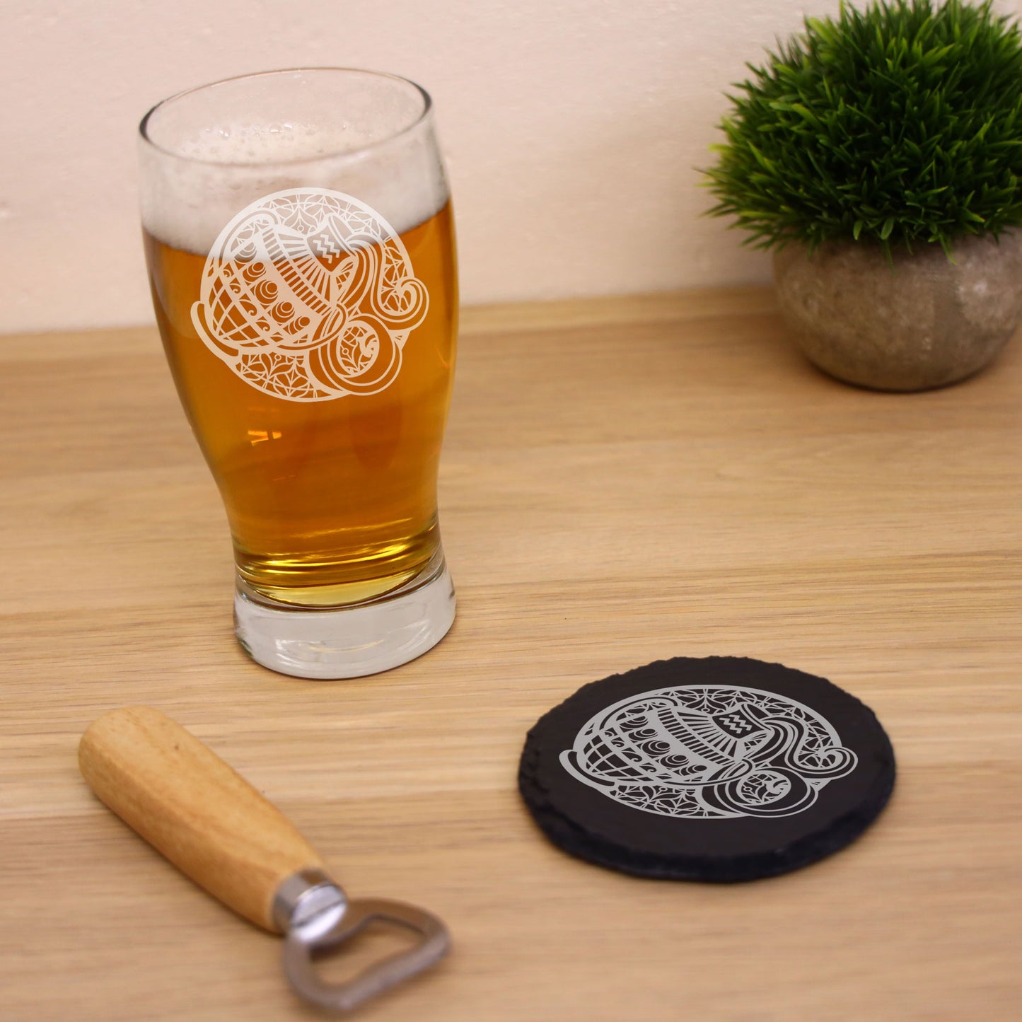 Starsign Zodiac Engraved Pint Glass and/or Coaster Birthday Gifts