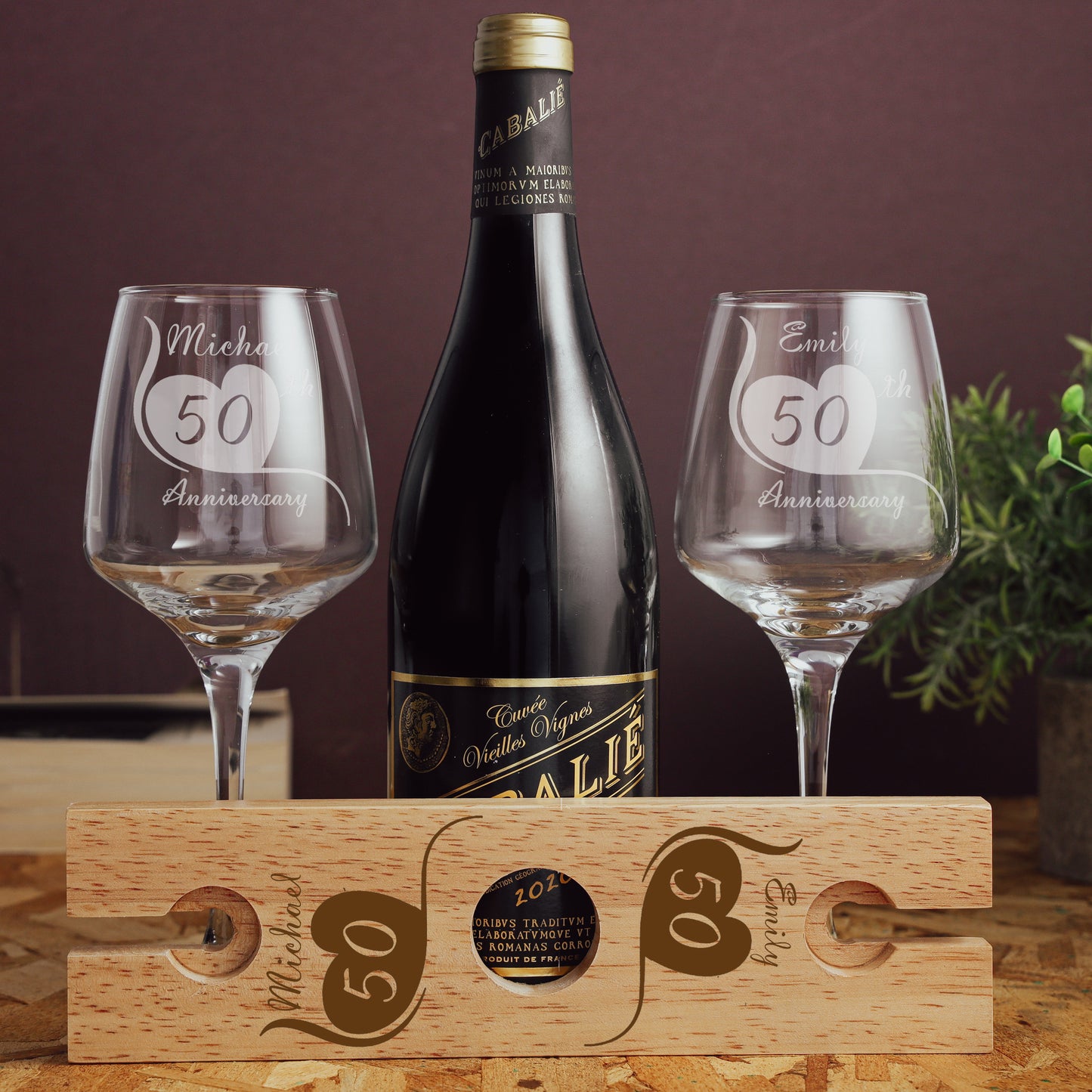 Engraved Wedding Anniversary - ANY YEAR Personalised Wine Glass Gift Set