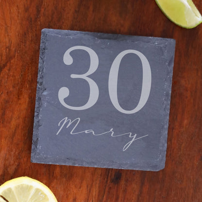 Personalised Age & Name Engraved Wine Glass & Coaster Birthday Gift