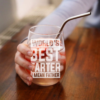 Best Farter I Mean Father Engraved Stemless Gin Glass - Gift for Dad