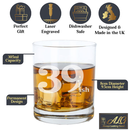 Milestone Birthday Gifts - “ish” Engraved Whisky Glass and/or Coaster Set