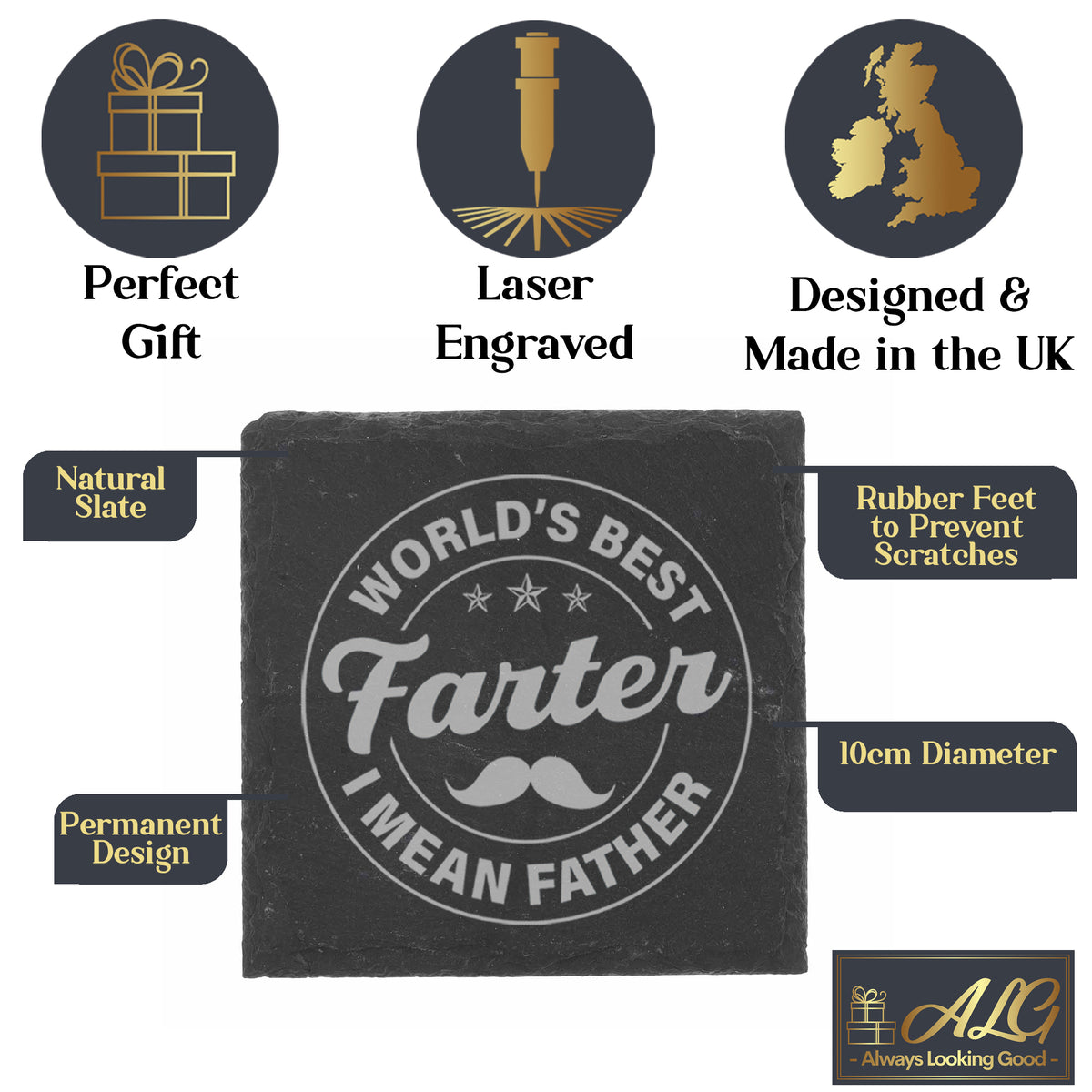 "Worlds Best Farter I Mean Father" Novelty Engraved Whisky Glass for Dad  - Always Looking Good -   