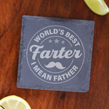 "Worlds Best Farter I Mean Father" Novelty Engraved Whisky Glass for Dad  - Always Looking Good - Square Coaster Only  