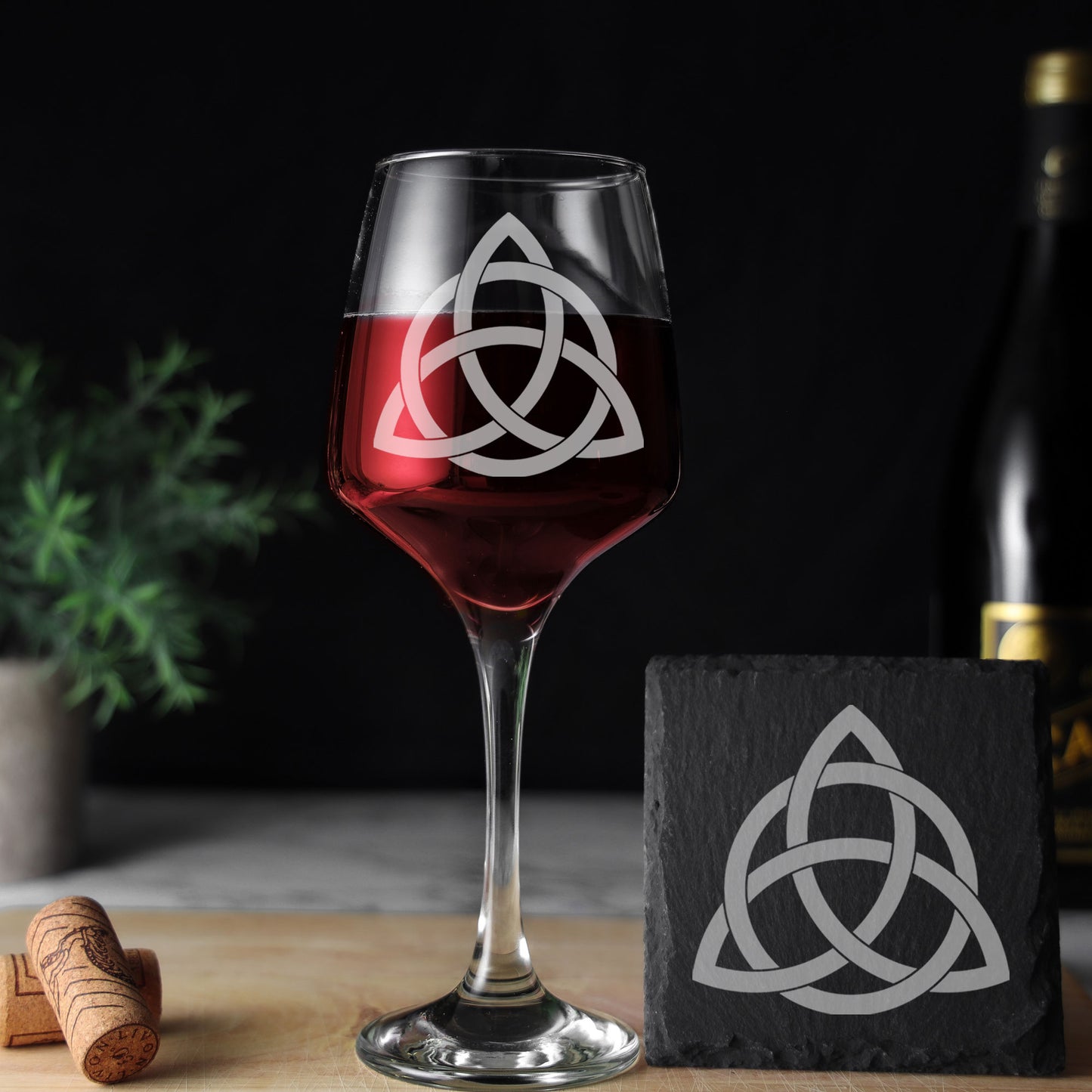 Celtic Knot Irish Engraved Wine Glass and/or Coaster Set  - Always Looking Good - Glass & Square Coaster Set  