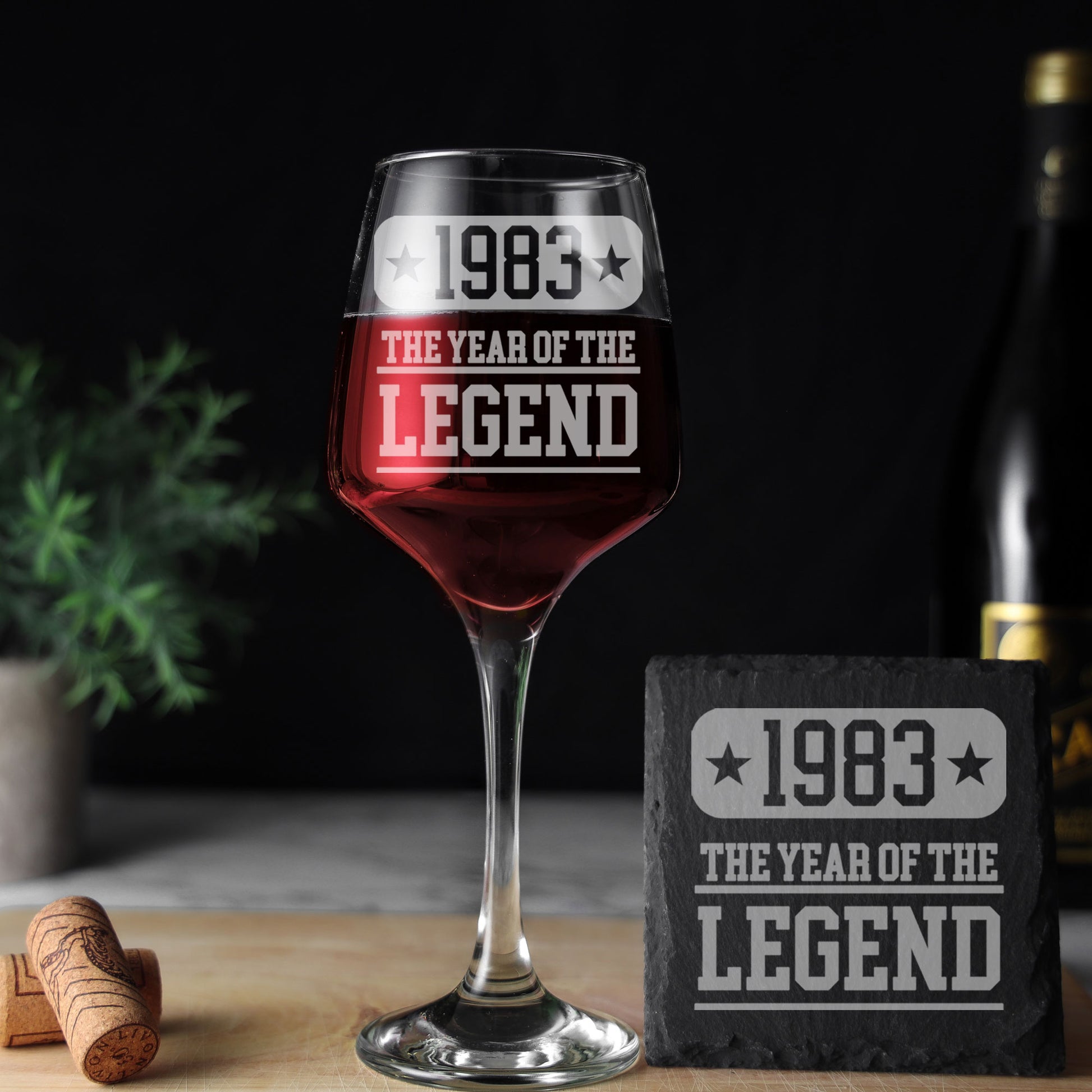ANY Birthday Year Of The Legend Engraved Personalised Wine Glass and/or Coaster Set  - Always Looking Good - Glass & Square Coaster Set  