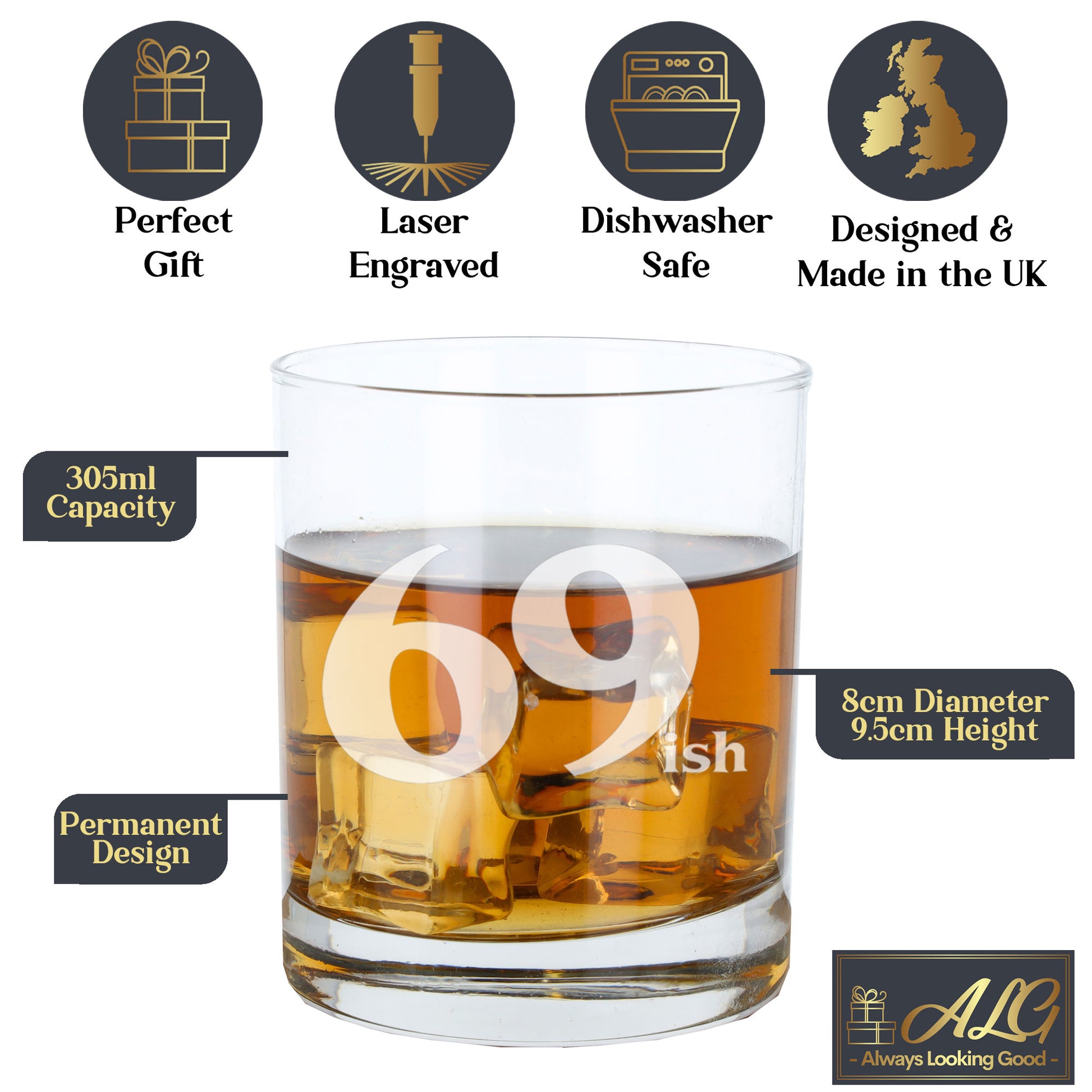 69ish Whisky Glass and/or Coaster Set  - Always Looking Good -   