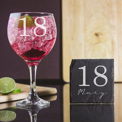 Personalised Engraved Name & Age Gin Glass Gift Set For Birthday Present