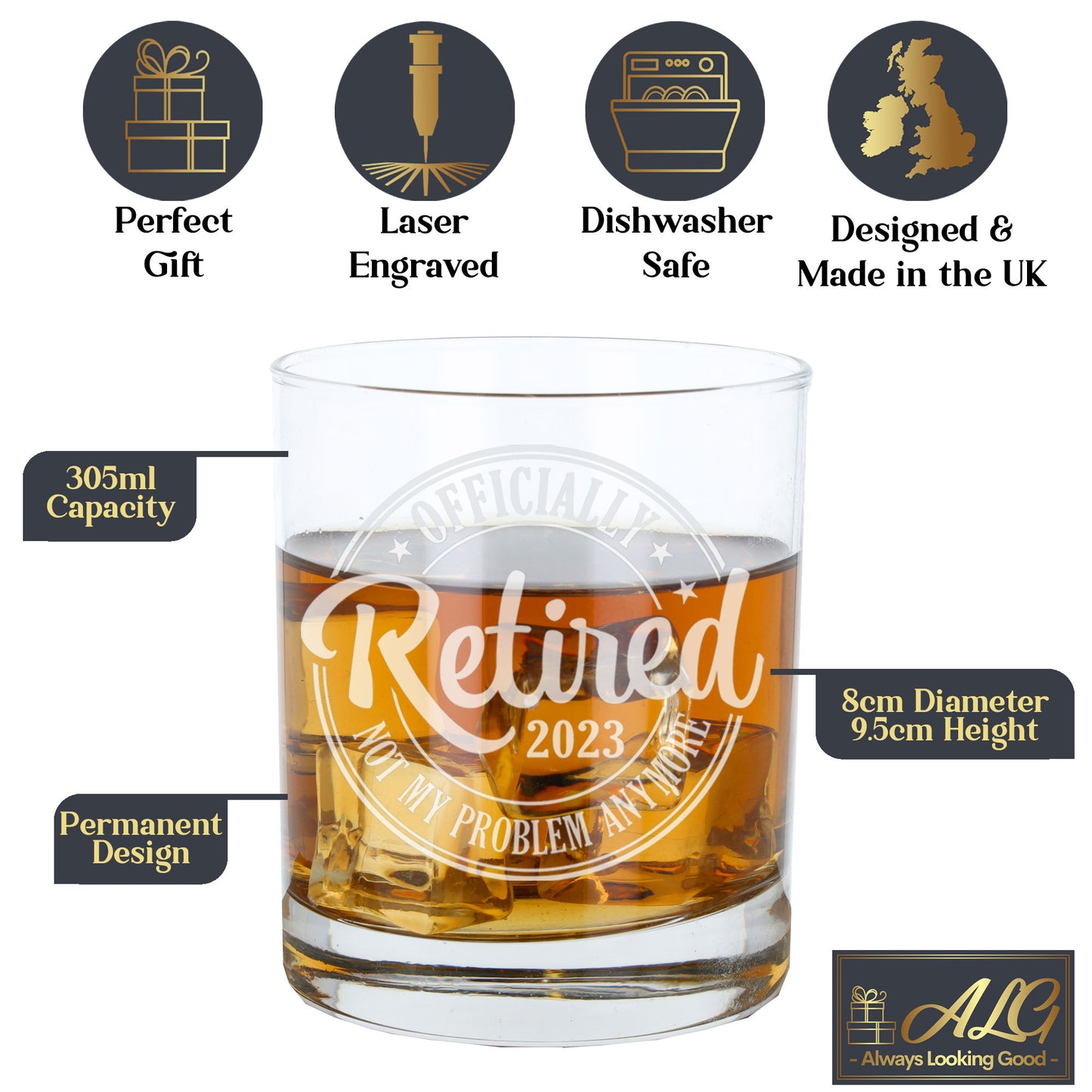 Officially Retired Engraved Whisky Glass and/or Coaster Set  - Always Looking Good -   