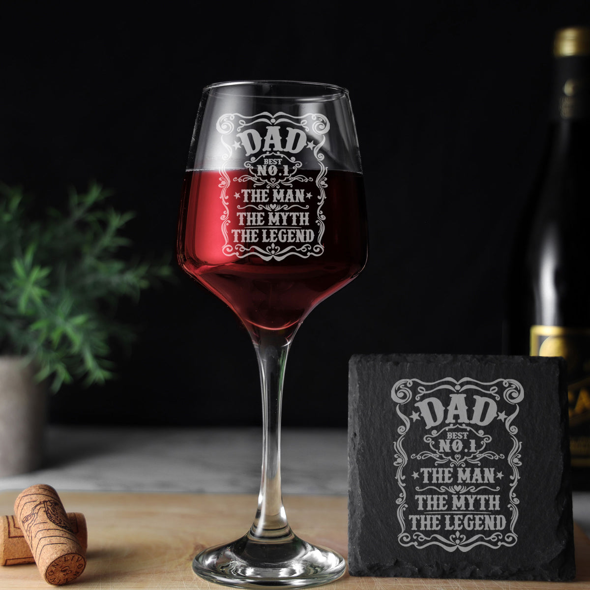 Dad The Man The Myth The Legend Laser Engraved Wine Glass and/or Coaster Set  - Always Looking Good -   