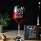 Dad The Man The Myth The Legend Laser Engraved Wine Glass and/or Coaster Set  - Always Looking Good -   
