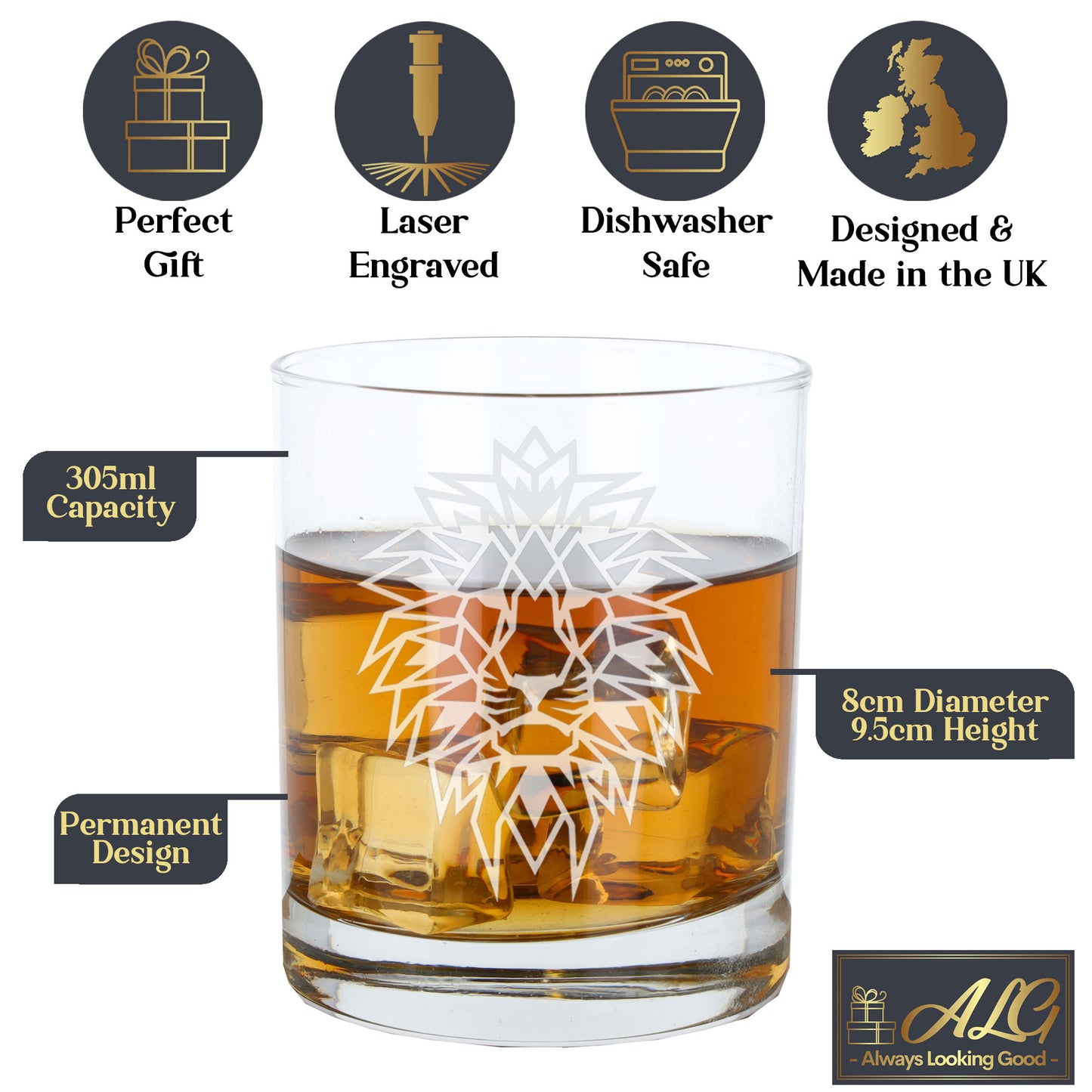 Lion Engraved Whisky Glass  - Always Looking Good -   