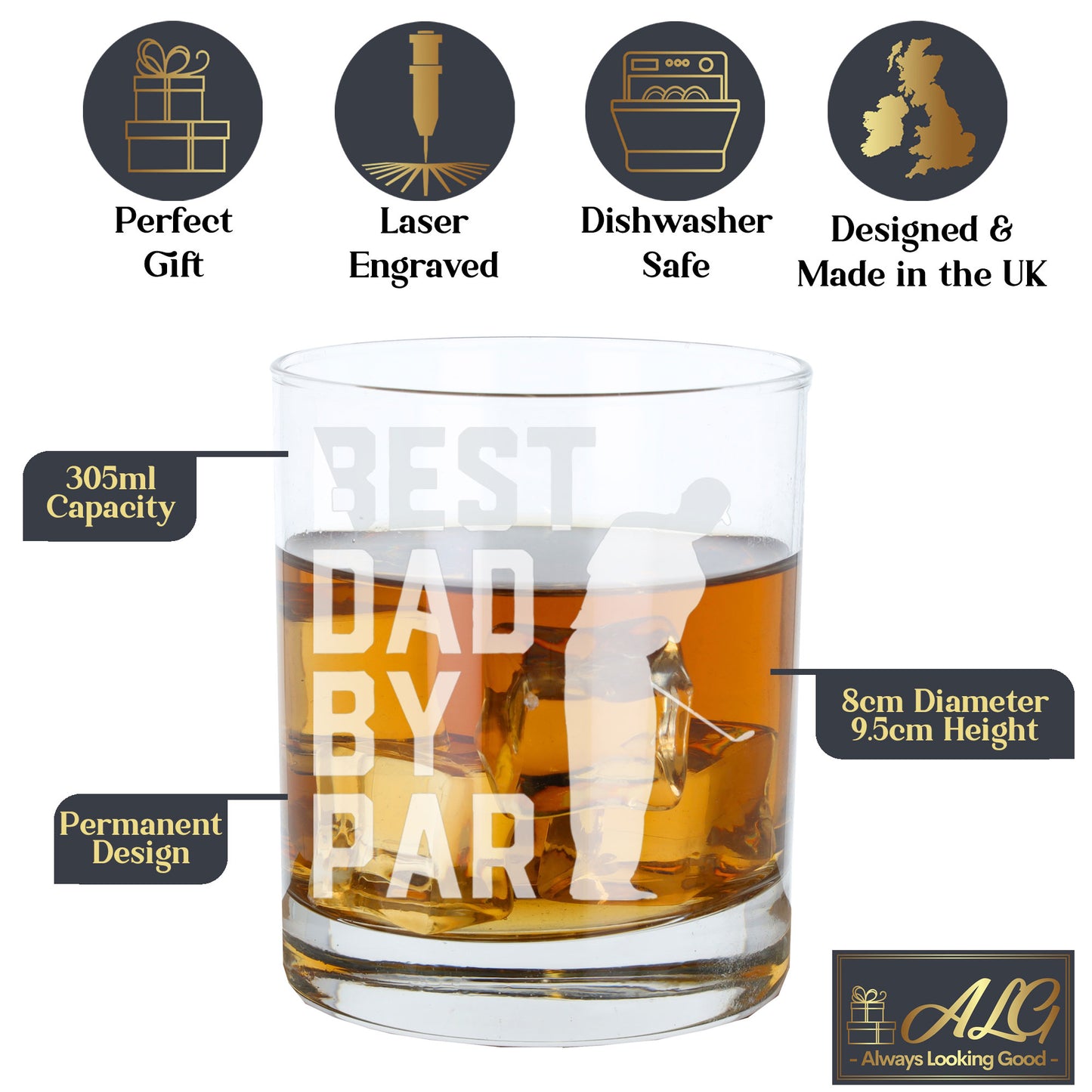 Best Dad By Par Engraved Whisky Glass and/or Coaster Set  - Always Looking Good -   