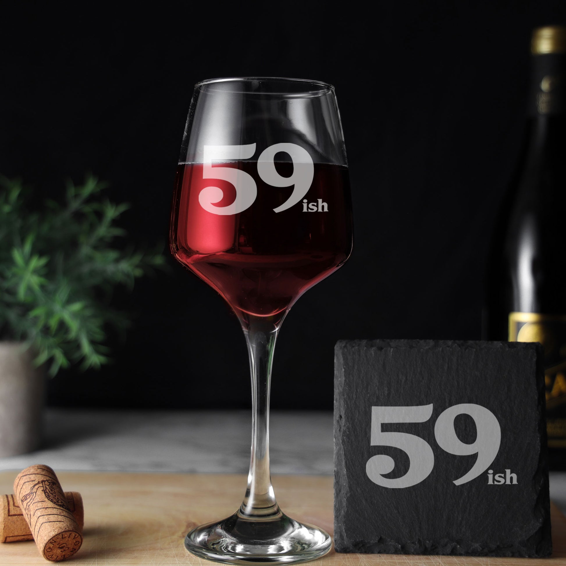 59ish Wine Glass and/or Coaster Set  - Always Looking Good - Glass & Square Coaster Set  