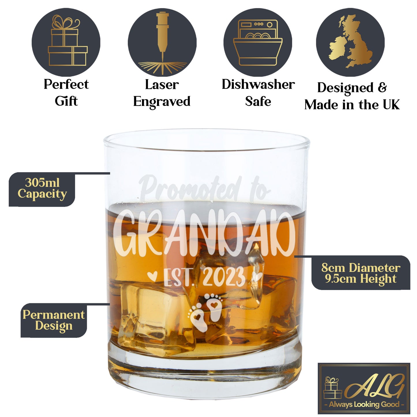 Promoted To Grandad Engraved Whisky Glass  - Always Looking Good -   