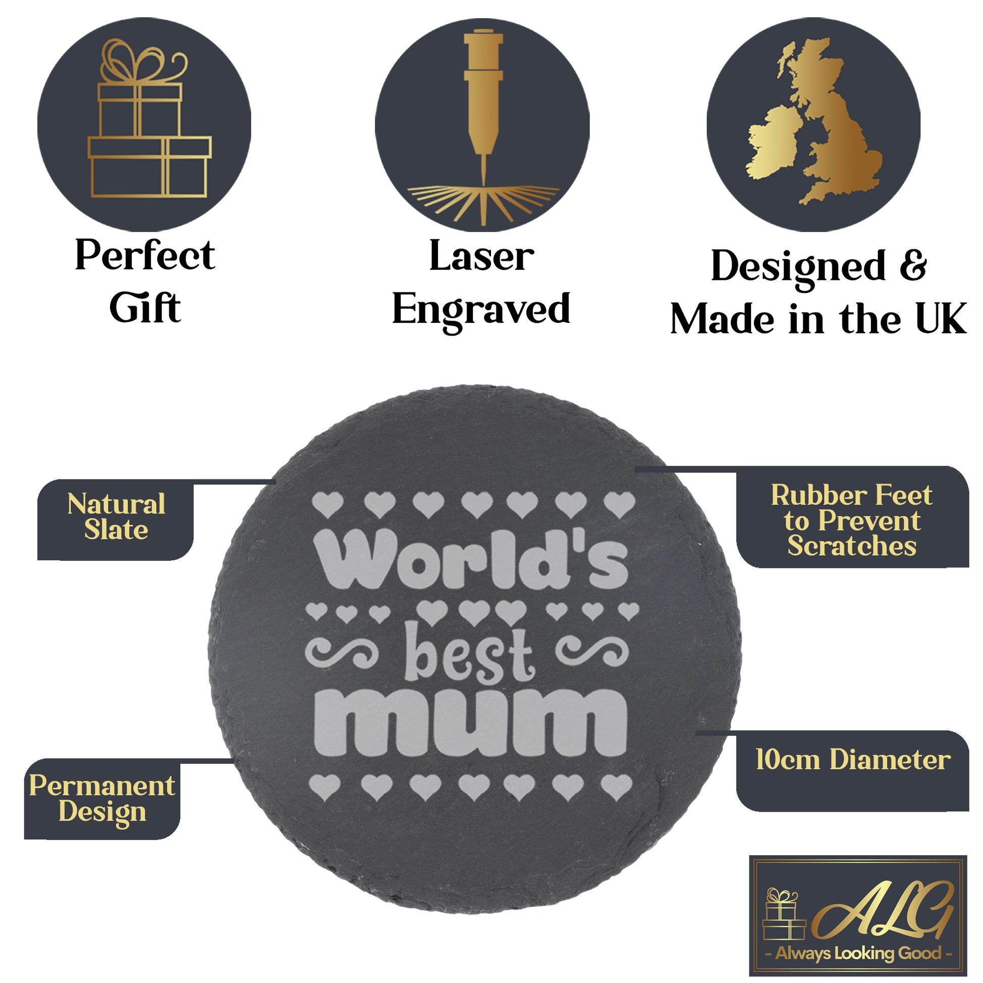 Worlds Best Mum Engraved Beer Glass and/or Coaster Set  - Always Looking Good -   