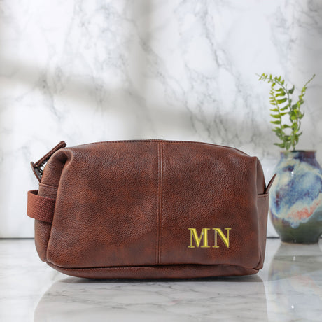 Personalised Men's Wash Back NU Leather Toiletry Filled Bag Gift  - Always Looking Good -   