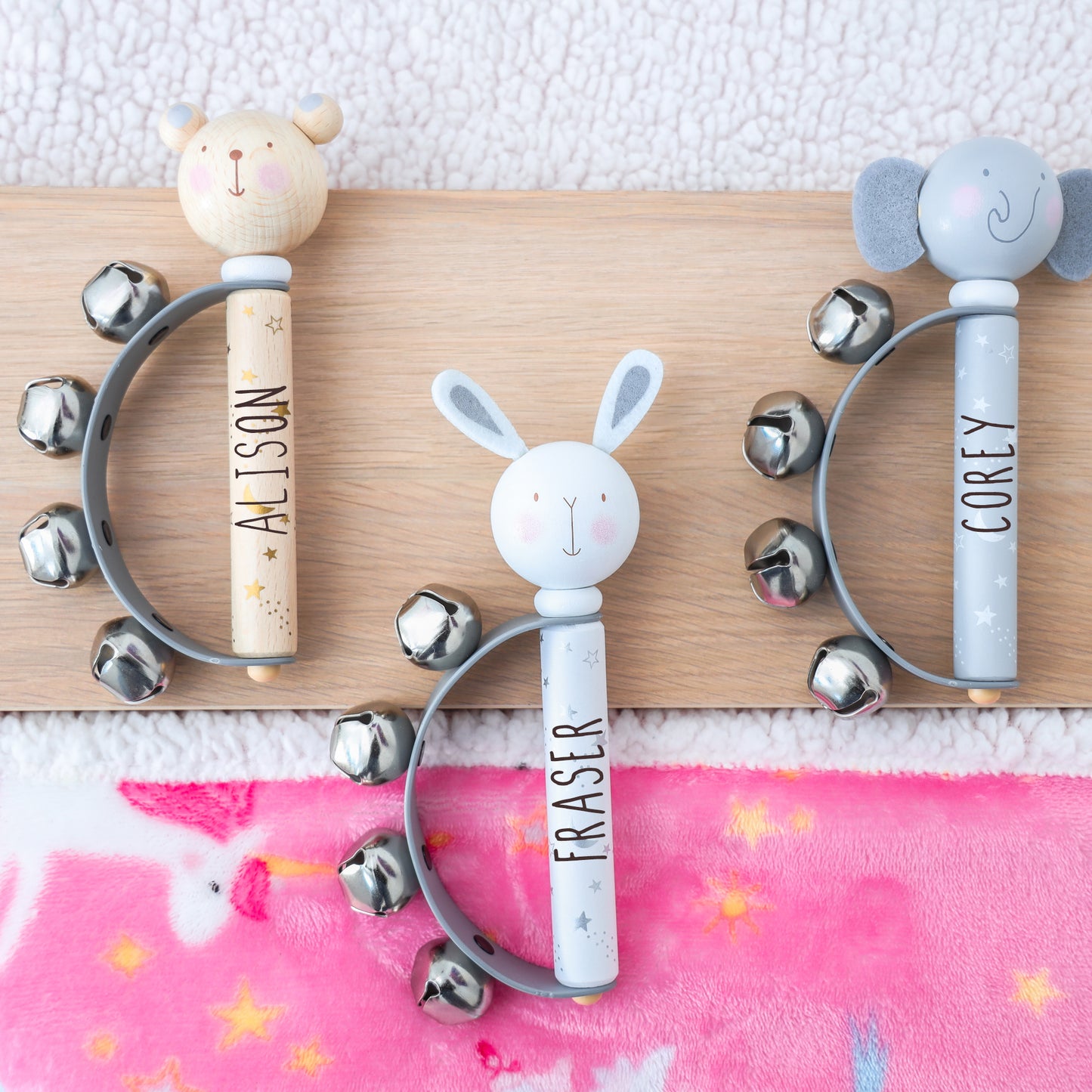 Personalised Engraved Wooden Baby Hand Bells Toy  - Always Looking Good -   