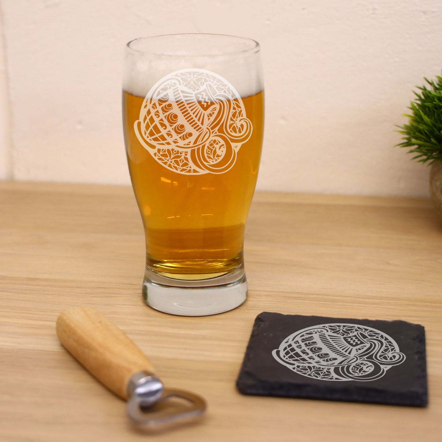 Starsign Zodiac Engraved Pint Glass and/or Coaster Birthday Gifts