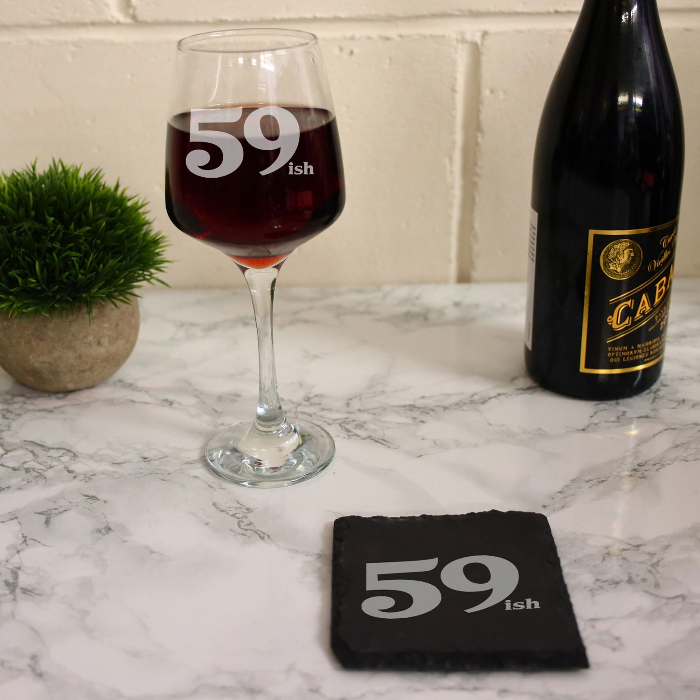 59ish Wine Glass and/or Coaster Set  - Always Looking Good -   