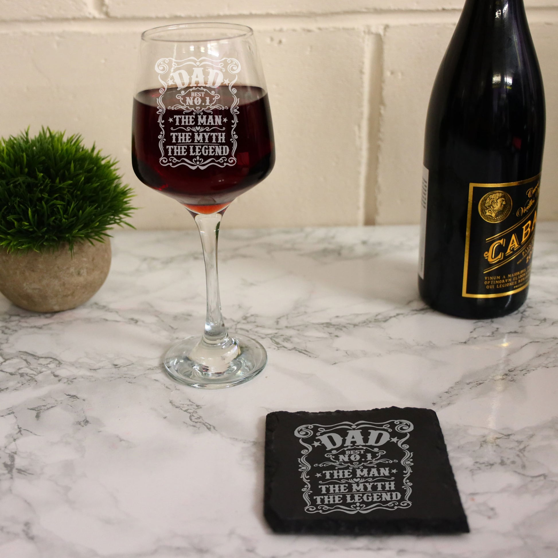 Dad The Man The Myth The Legend Engraved Wine Glass and/or Coaster Set  - Always Looking Good -   