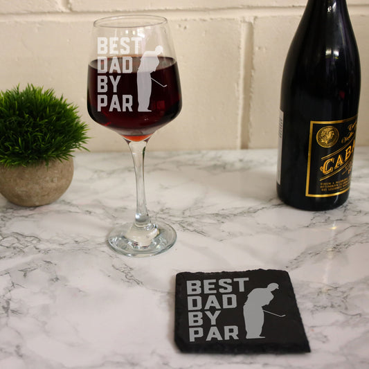dad golf gifts - Best Dad By Par Engraved Wine Glass and/or Coaster Set  - Always Looking Good -   