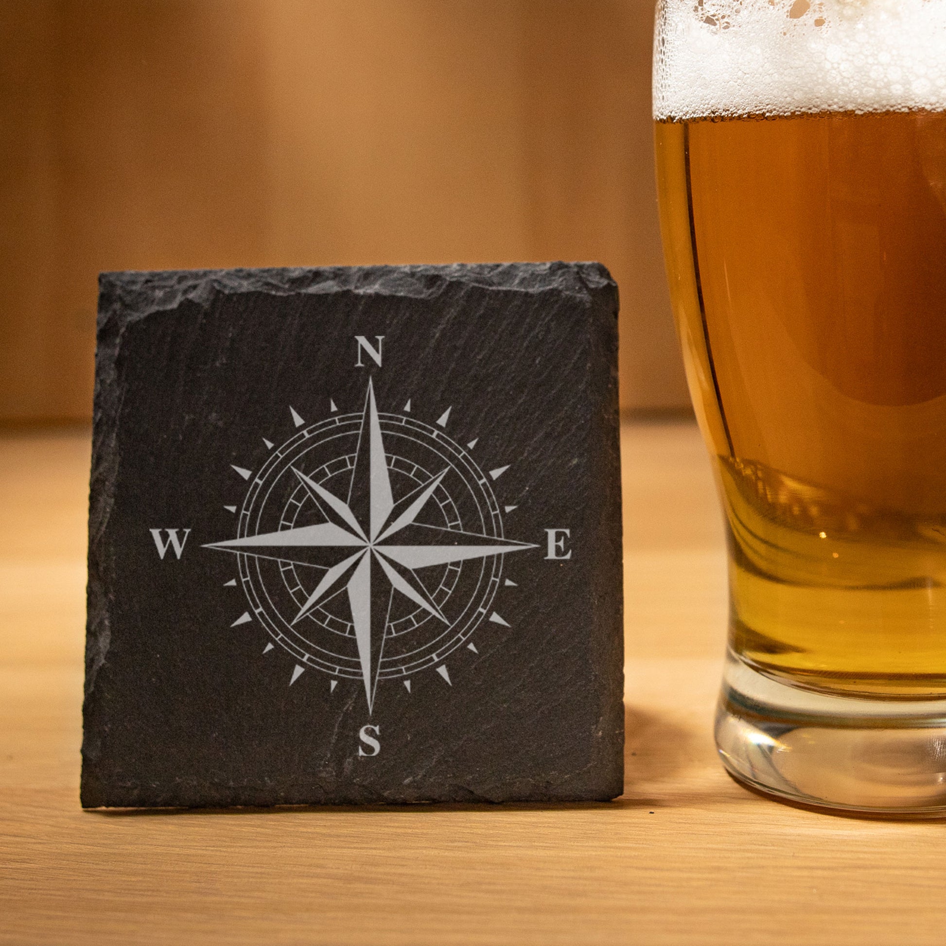 Compass Engraved Beer Pint Glass and/or Coaster Set  - Always Looking Good - Glass & Square Coaster Set  laser engraved beer glass
