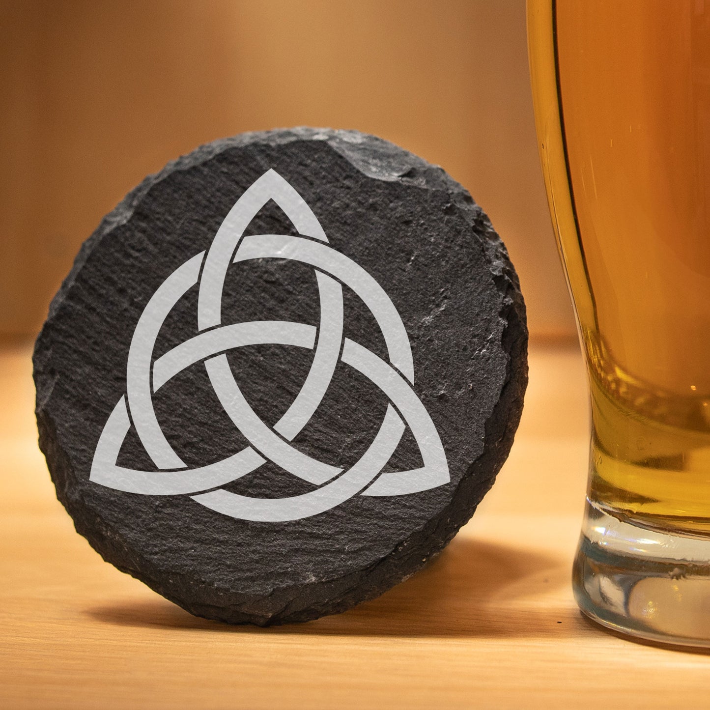 Celtic Knot Engraved Beer Pint Glass and/or Coaster Set  - Always Looking Good - Round Coaster Only  