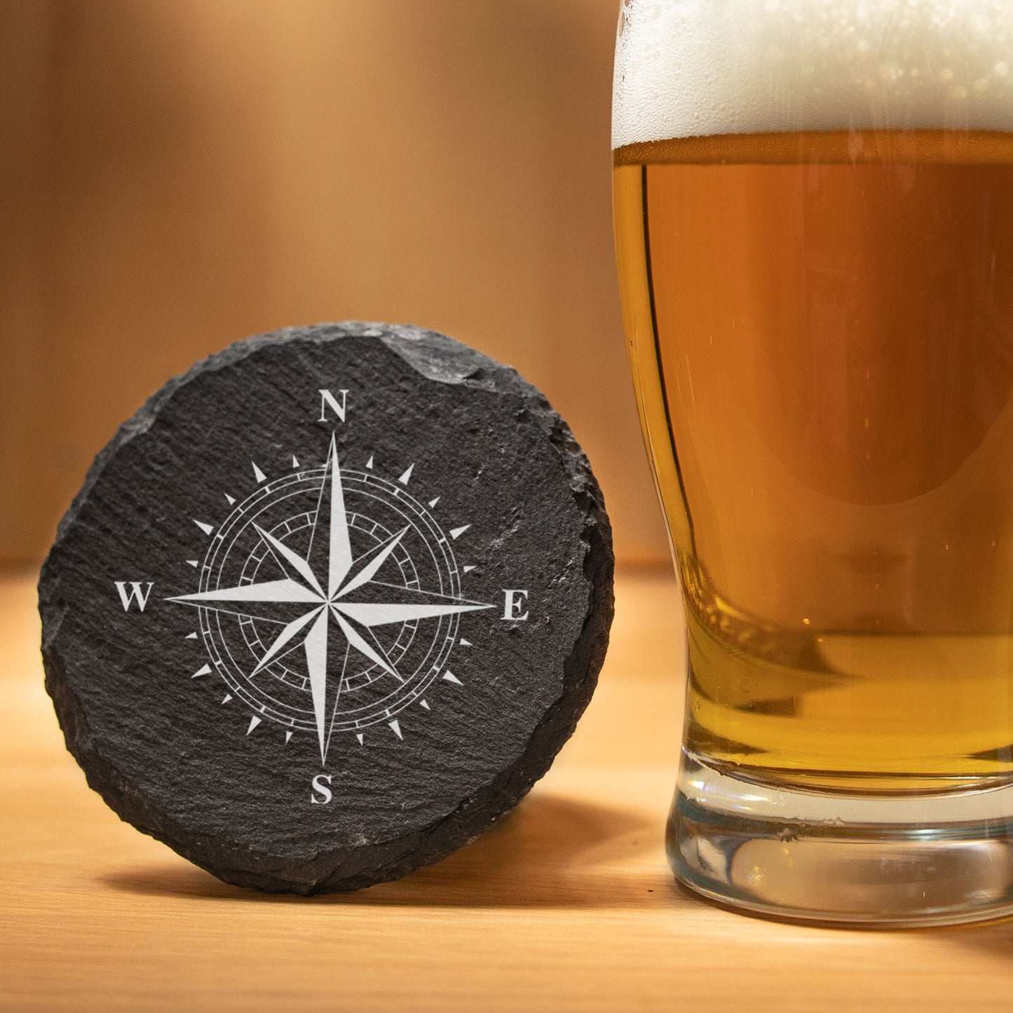 Compass Engraved Beer Pint Glass and/or Coaster Set  - Always Looking Good - Glass & Round Coaster Set  laser engraved beer glass