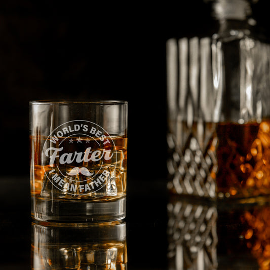 "Worlds Best Farter I Mean Father" Novelty Engraved Whisky Glass for Dad  - Always Looking Good -   