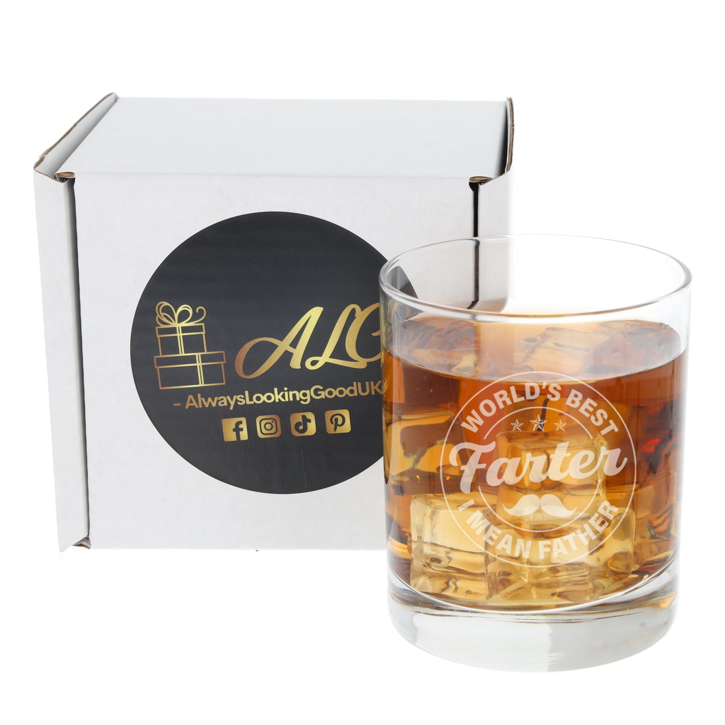 "Worlds Best Farter I Mean Father" Novelty Engraved Whisky Glass  - Always Looking Good -   