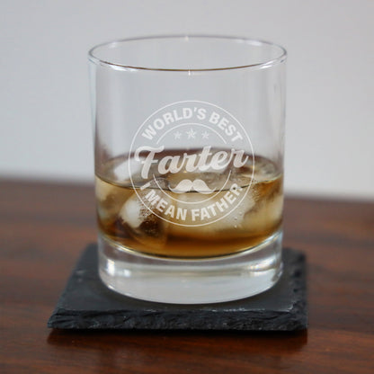 "Worlds Best Farter I Mean Father" Novelty Engraved Whisky Glass for Dad  - Always Looking Good -   