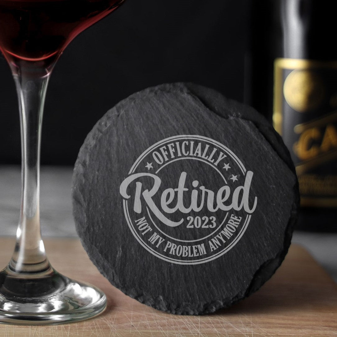 Officially Retired Engraved Wine Glass and/or Coaster Set  - Always Looking Good - Round Coaster Only  
