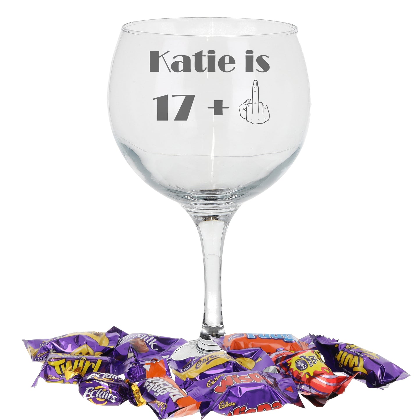 Personalised Engraved Middle Finger Funny Birthday Gin Glass Gift  - Always Looking Good - Gin Glass & Chocolates  