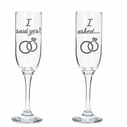 “I Asked & I Said Yes” Engraved Couple Champagne Glasses - Always Looking Good -   