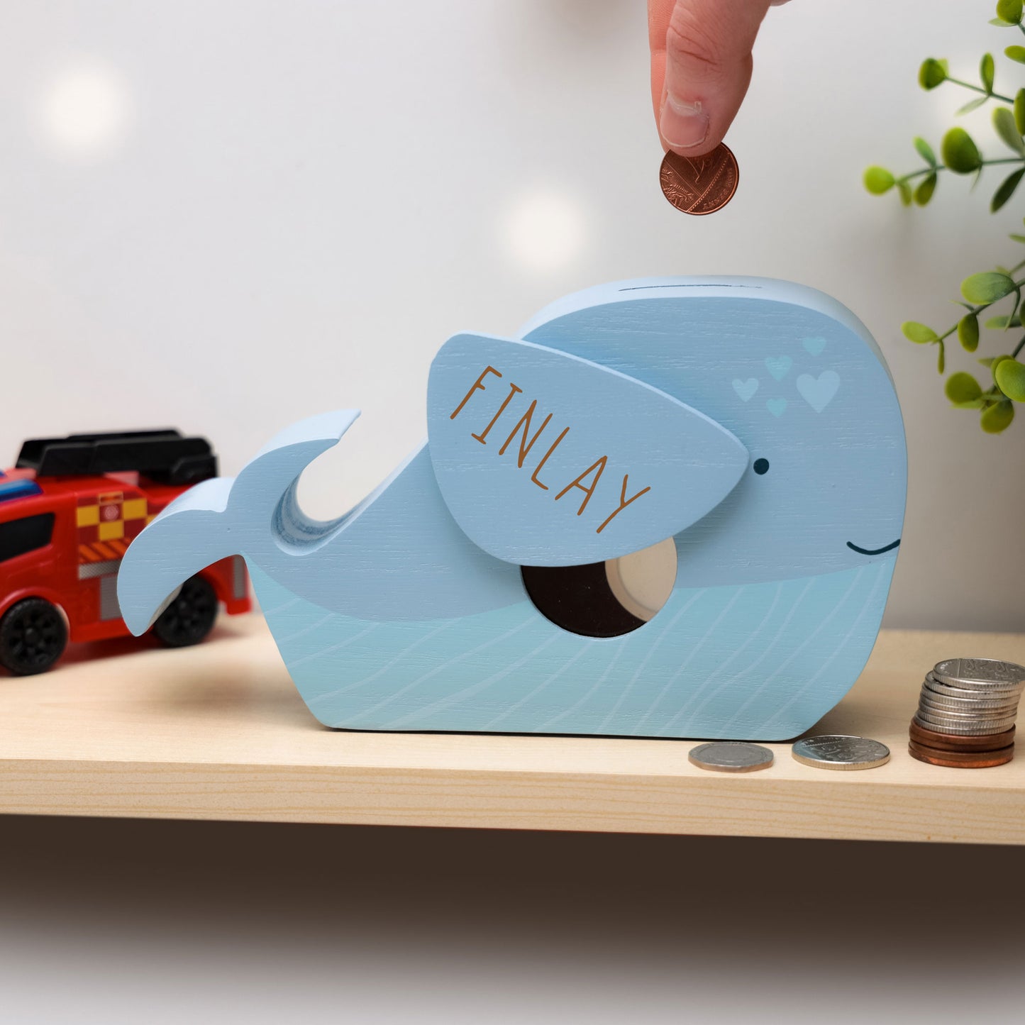 Personalised Engraved Kids Whale Money Box with Name  - Always Looking Good -   