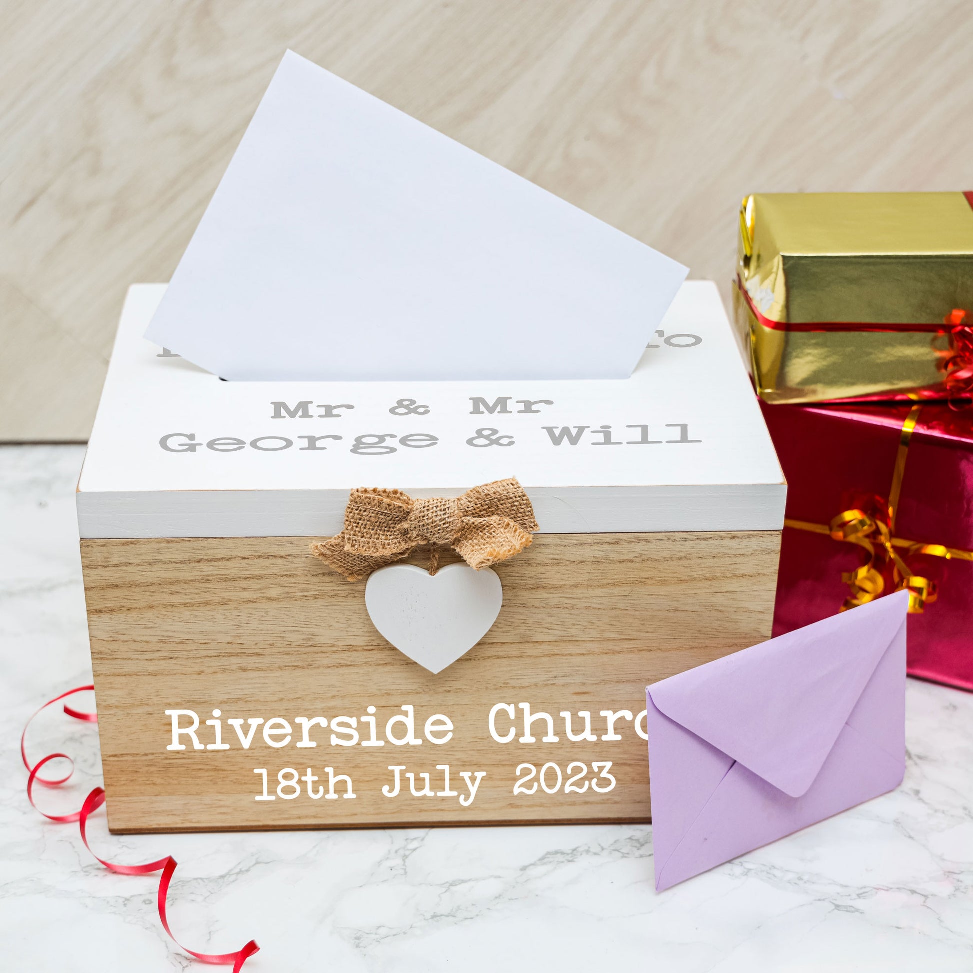 Personalised Gay Wedding Card White & Wooden Memory Box MR & MR  - Always Looking Good -   