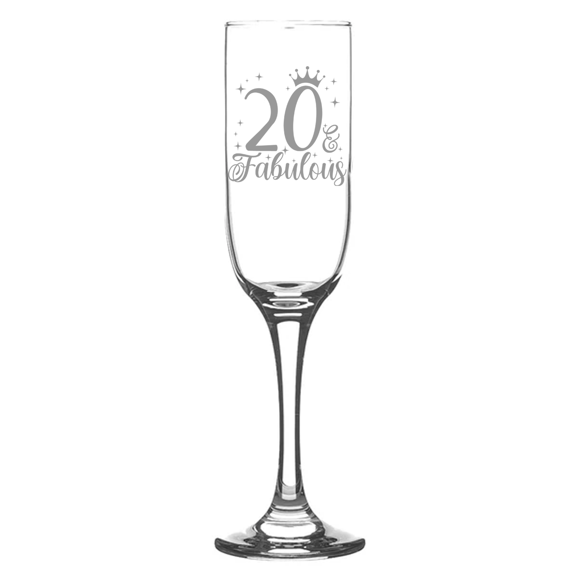 20 & Fabulous Engraved Champagne Glass and/or Coaster Set  - Always Looking Good - Champagne Glass On Its Own  