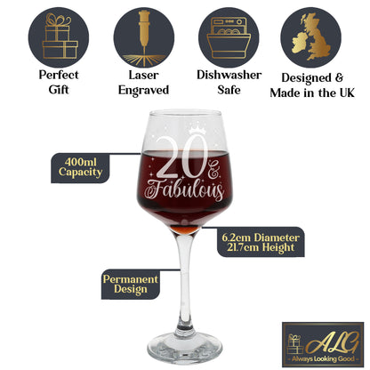 AGE & Fabulous Wine Glass For Birthday With Engraved Age (18-100) & Coaster
