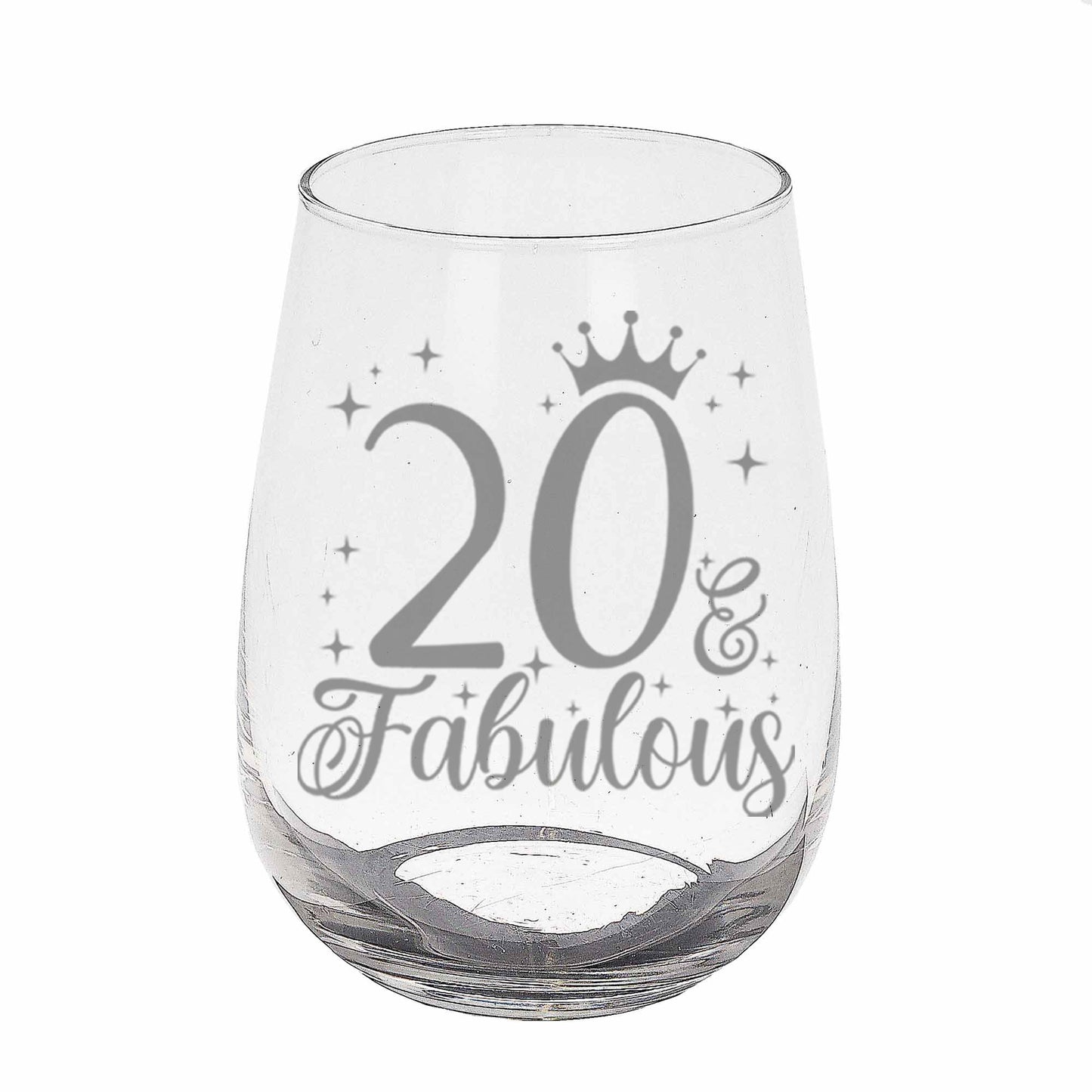 20 & Fabulous Engraved Stemless Gin Glass and/or Coaster Set  - Always Looking Good - Stemless Gin Glass On Its Own  