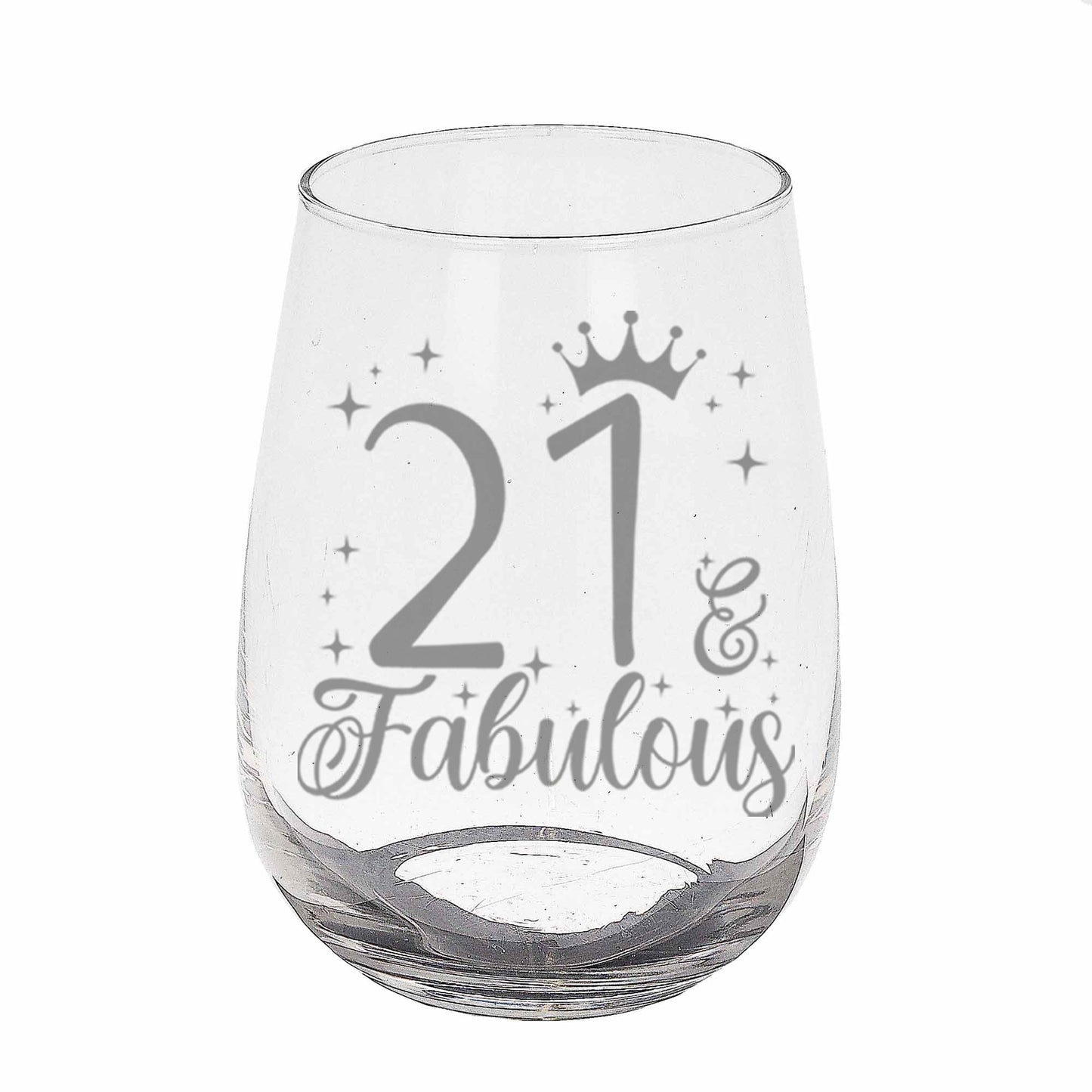 21 & Fabulous Engraved Stemless Gin Glass and/or Coaster Set  - Always Looking Good - Stemless Gin Glass On Its Own  