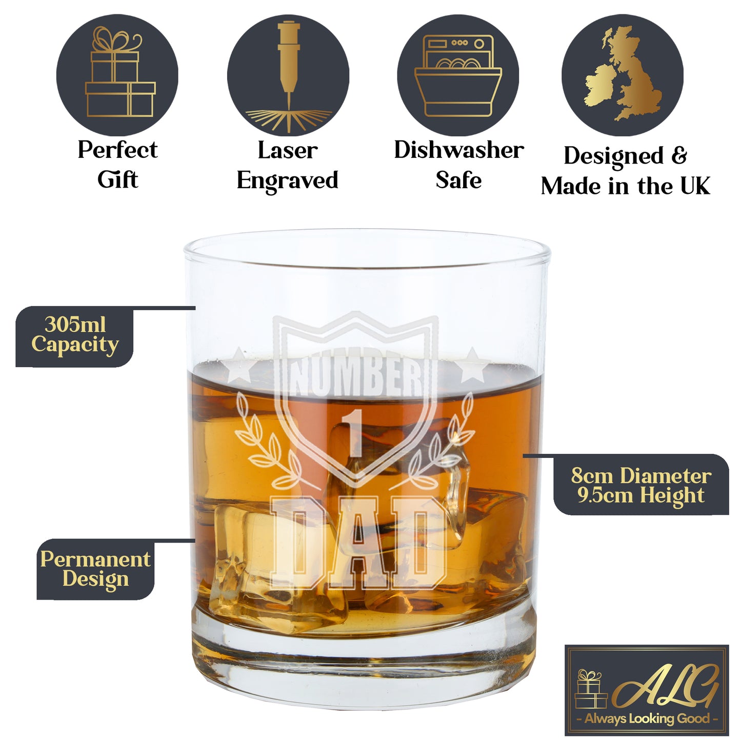 Engraved "Number 1 Dad or Grandad" Whisky Glass and/or Coaster Set
