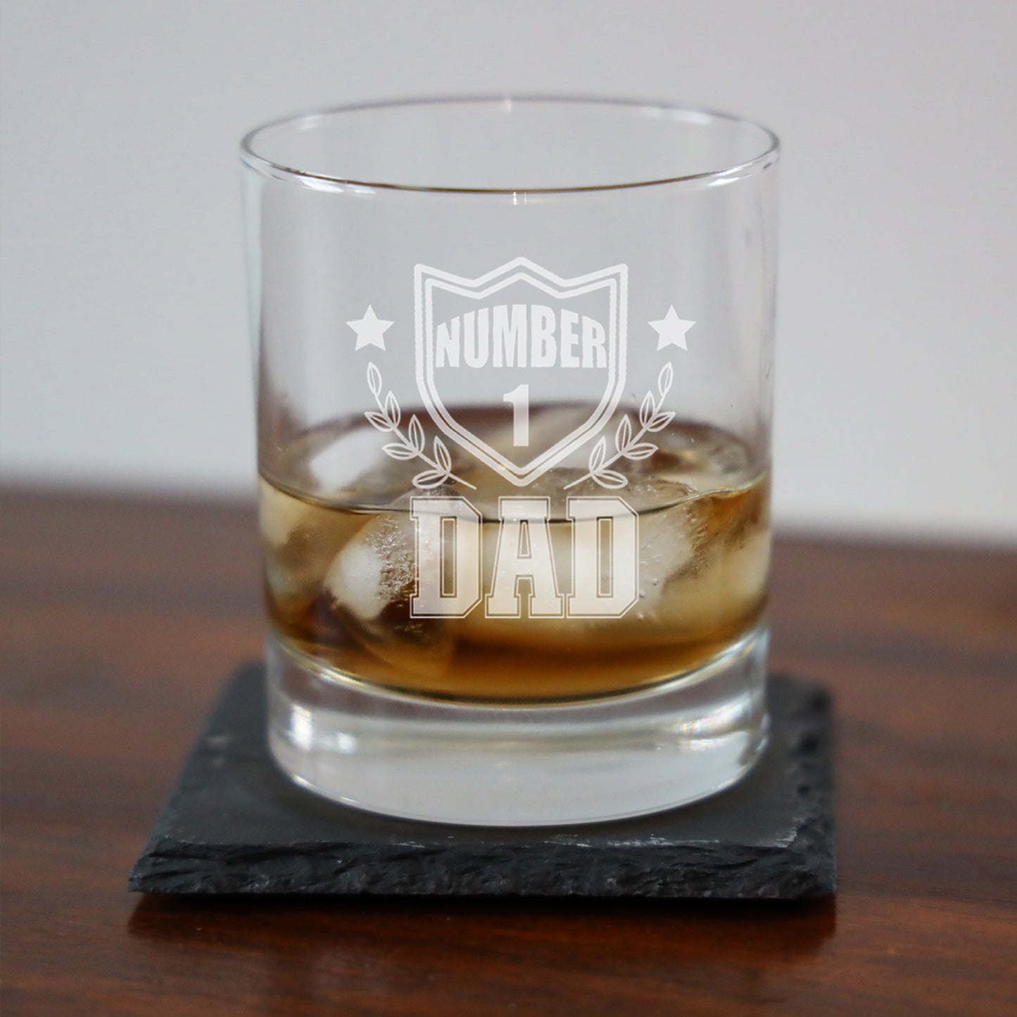 Engraved "Number 1 Dad or Grandad" Whisky Glass and/or Coaster Set