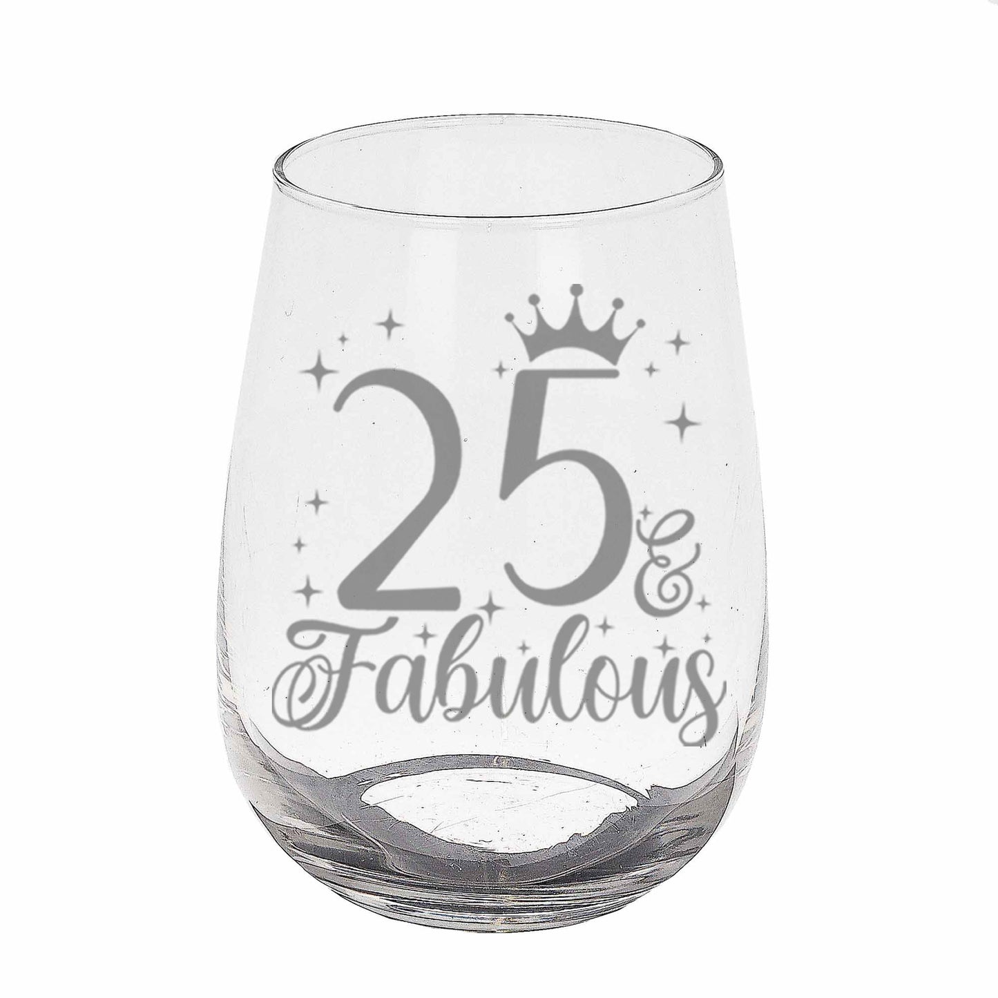 25 & Fabulous Engraved Stemless Gin Glass and/or Coaster Set  - Always Looking Good - Stemless Gin Glass On Its Own  
