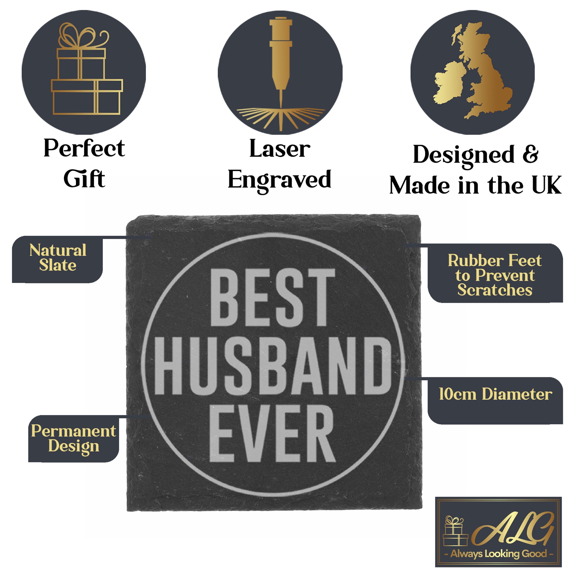Best Husband Ever Engraved Beer Pint Glass and/or Coaster Set  - Always Looking Good - Square Coaster Only  