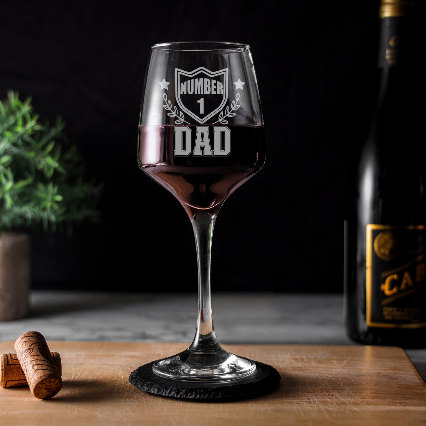Engraved "Number 1 dad/Grandad etc" Wine Glass and/or Coaster Set