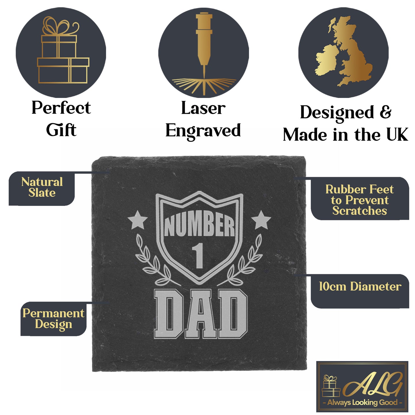 Engraved "Number 1 dad/Grandad etc" Wine Glass and/or Coaster Set