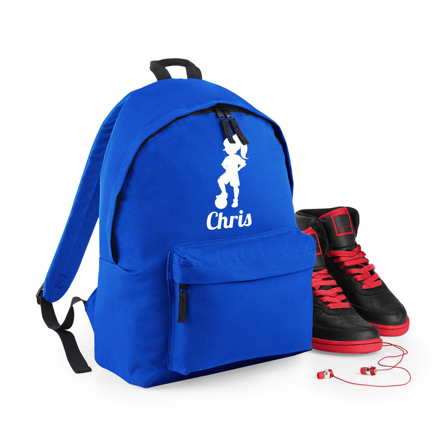Personalised Girl Footballer Design Backpack, Kids Rucksack with Name