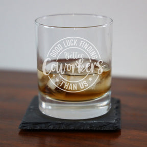 “Better Coworker” Engraved Whisky Glass & Coaster – Coworker Gift
