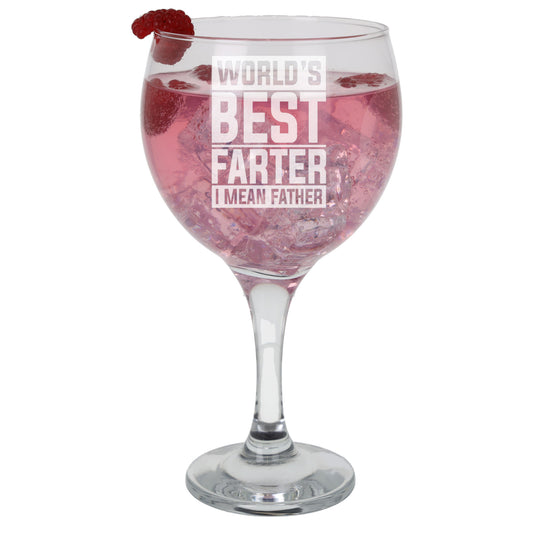Best Farter I Mean Father Engraved Goblet Gin Glass & Slate Coaster Set for Dad