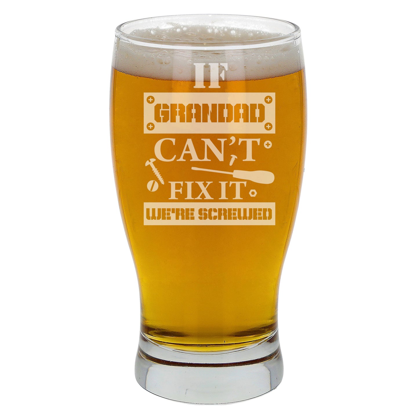 Engraved "If Grandad Can't Fix It We're Screwed" Pint Glass and/or Coaster Set  - Always Looking Good -   